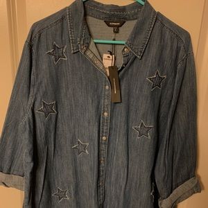 Star Embellished Jean Button Down